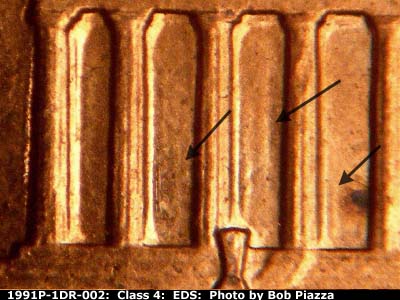 Die-stage A marker on 1991P•1DR•002 (1991 Doubled Die Reverse).