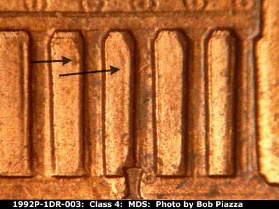Die-stage B marker on 1992P•1DR•003 (1992 Doubled Die Reverse).