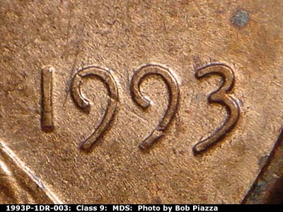 1993 Lincoln cent obverse, CopperCoins die 1993P•1DR•003.