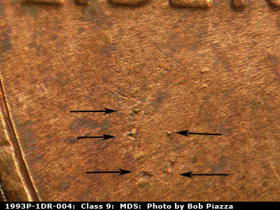 Die-stage B marker on 1993P•1DR•004 (1993 Doubled Die Reverse).