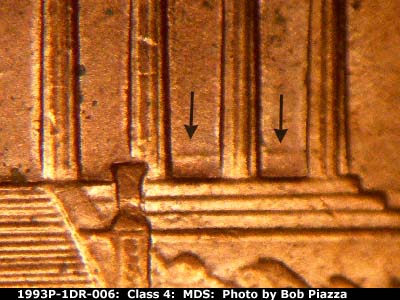 Die-stage B marker on 1993P•1DR•006 (1993 Doubled Die Reverse).