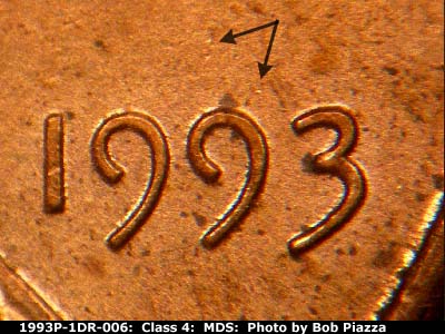 Die-stage B marker on 1993P•1DR•006 (1993 Doubled Die Reverse).