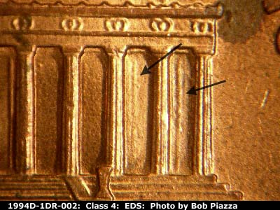 Die-stage A marker on 1994D•1DR•002 (1994 Doubled Die Reverse).