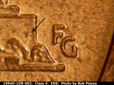 Die-stage A marker on 1994D•1DR•002 (1994 Doubled Die Reverse).