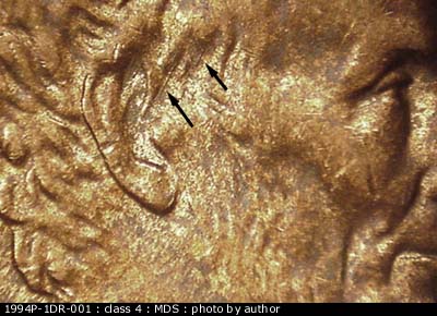 Die-stage B marker on 1994P•1DR•001 (1994 Doubled Die Reverse).