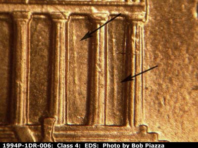 Die-stage A marker on 1994P•1DR•006 (1994 Doubled Die Reverse).