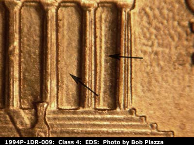 Die-stage A marker on 1994P•1DR•009 (1994 Doubled Die Reverse).