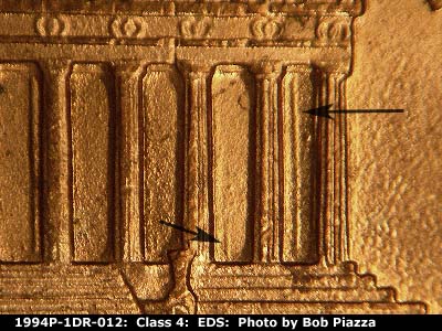 Die-stage A marker on 1994P•1DR•012 (1994 Doubled Die Reverse).