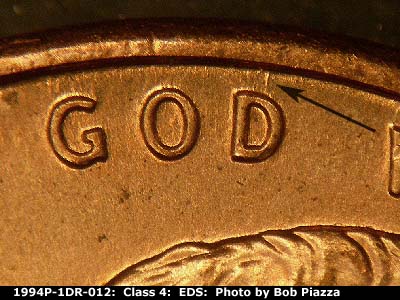 Die-stage A marker on 1994P•1DR•012 (1994 Doubled Die Reverse).