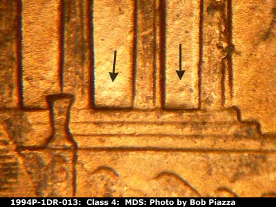 Die-stage B marker on 1994P•1DR•013 (1994 Doubled Die Reverse).