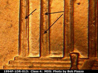 Die-stage B marker on 1994P•1DR•013 (1994 Doubled Die Reverse).