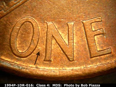 Die-stage B marker on 1994P•1DR•016 (1994 Doubled Die Reverse).