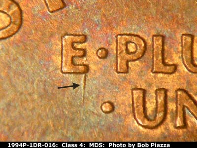 Die-stage B marker on 1994P•1DR•016 (1994 Doubled Die Reverse).