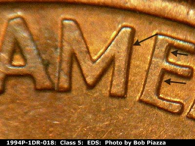 Die-stage A marker on 1994P•1DR•018 (1994 Doubled Die Reverse).