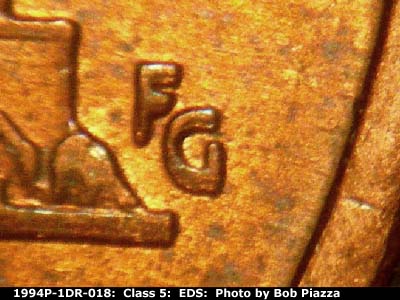 Die-stage A marker on 1994P•1DR•018 (1994 Doubled Die Reverse).