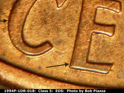 Die-stage A marker on 1994P•1DR•018 (1994 Doubled Die Reverse).