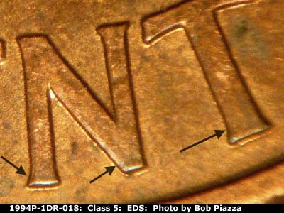 Die-stage A marker on 1994P•1DR•018 (1994 Doubled Die Reverse).