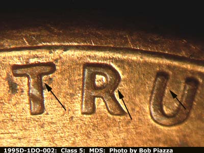 Die-stage B marker on 1995D•1DO•002 (1995 Doubled Die Obverse).