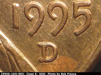 Die-stage A marker on 1995D•1DO•003 (1995 Doubled Die Obverse).