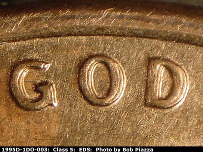 Die-stage A marker on 1995D•1DO•003 (1995 Doubled Die Obverse).