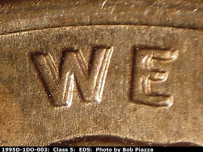 Die-stage A marker on 1995D•1DO•003 (1995 Doubled Die Obverse).