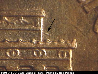Die-stage A marker on 1995D•1DO•003 (1995 Doubled Die Obverse).