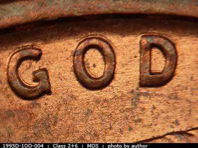 Die-stage B marker on 1995D•1DO•004 (1995 Doubled Die Obverse).