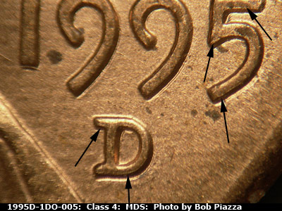 1995 Lincoln cent obverse, CopperCoins die 1995D•1DO•005.