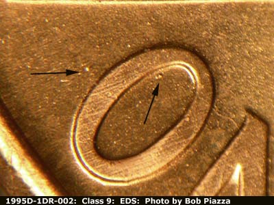 Die-stage A marker on 1995D•1DR•002 (1995 Doubled Die Reverse).