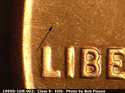 Die-stage A marker on 1995D•1DR•002 (1995 Doubled Die Reverse).