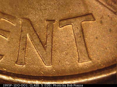 Die-stage A marker on 1995P•1DO•001 (1995 Doubled Die Obverse).