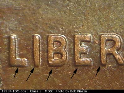 1995 Lincoln cent obverse, CopperCoins die 1995P•1DO•002.
