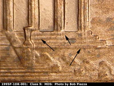 Die-stage B marker on 1995P•1DR•001 (1995 Doubled Die Reverse).