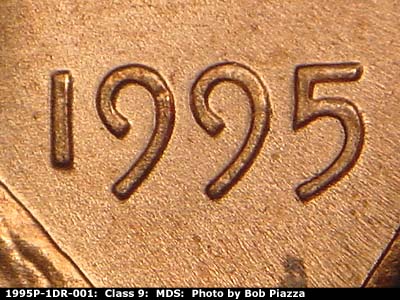 Die-stage B marker on 1995P•1DR•001 (1995 Doubled Die Reverse).