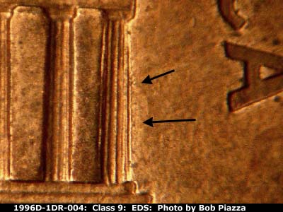 Die-stage A marker on 1996D•1DR•004 (1996 Doubled Die Reverse).