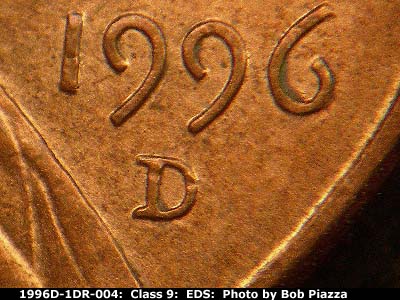 Die-stage A marker on 1996D•1DR•004 (1996 Doubled Die Reverse).