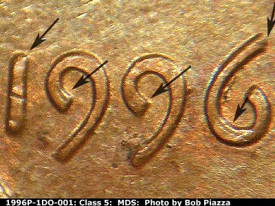 1996 Lincoln cent obverse, CopperCoins die 1996P•1DO•001.