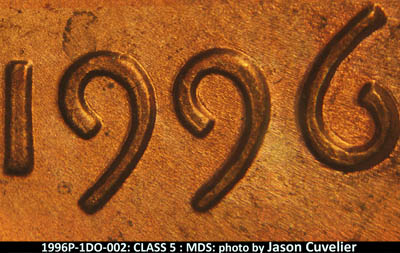 1996 Lincoln cent obverse, CopperCoins die 1996P•1DO•002.
