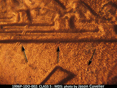 Die-stage B marker on 1996P•1DO•002 (1996 Doubled Die Obverse).