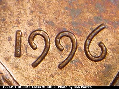 1996 Lincoln cent obverse, CopperCoins die 1996P•1DR•001.