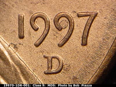 1997 Lincoln cent obverse, CopperCoins die 1997D•1DR•001.