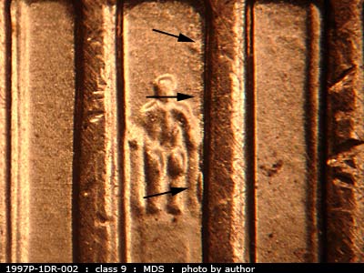 1997 Lincoln cent obverse, CopperCoins die 1997P•1DR•002.