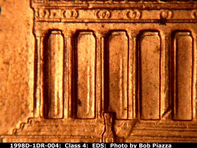 Die-stage A marker on 1998D•1DR•004 (1998 Doubled Die Reverse).