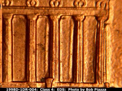 Die-stage A marker on 1998D•1DR•004 (1998 Doubled Die Reverse).