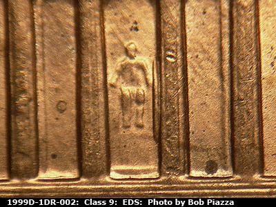 Die-stage A marker on 1999D•1DR•002 (1999 Doubled Die Reverse).