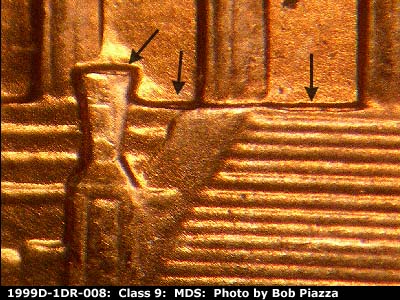 1999 Lincoln cent obverse, CopperCoins die 1999D•1DR•008.