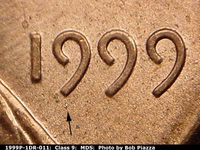 1999 Lincoln cent obverse, CopperCoins die 1999P•1DR•011.