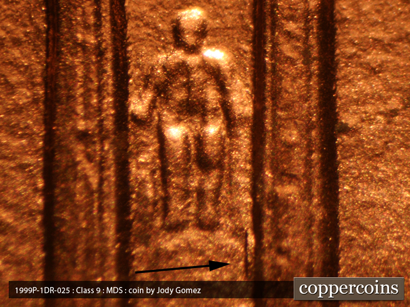 1999 Lincoln cent obverse, CopperCoins die 1999P•1DR•025.