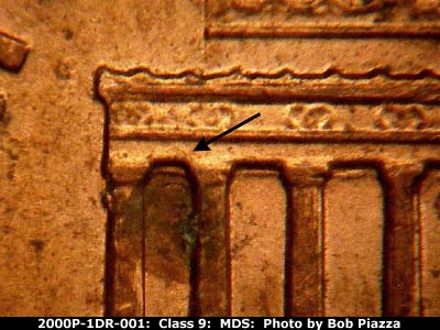 Die-stage B marker on 2000P•1DR•001 (2000 Doubled Die Reverse).