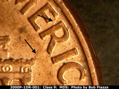 Die-stage B marker on 2000P•1DR•001 (2000 Doubled Die Reverse).